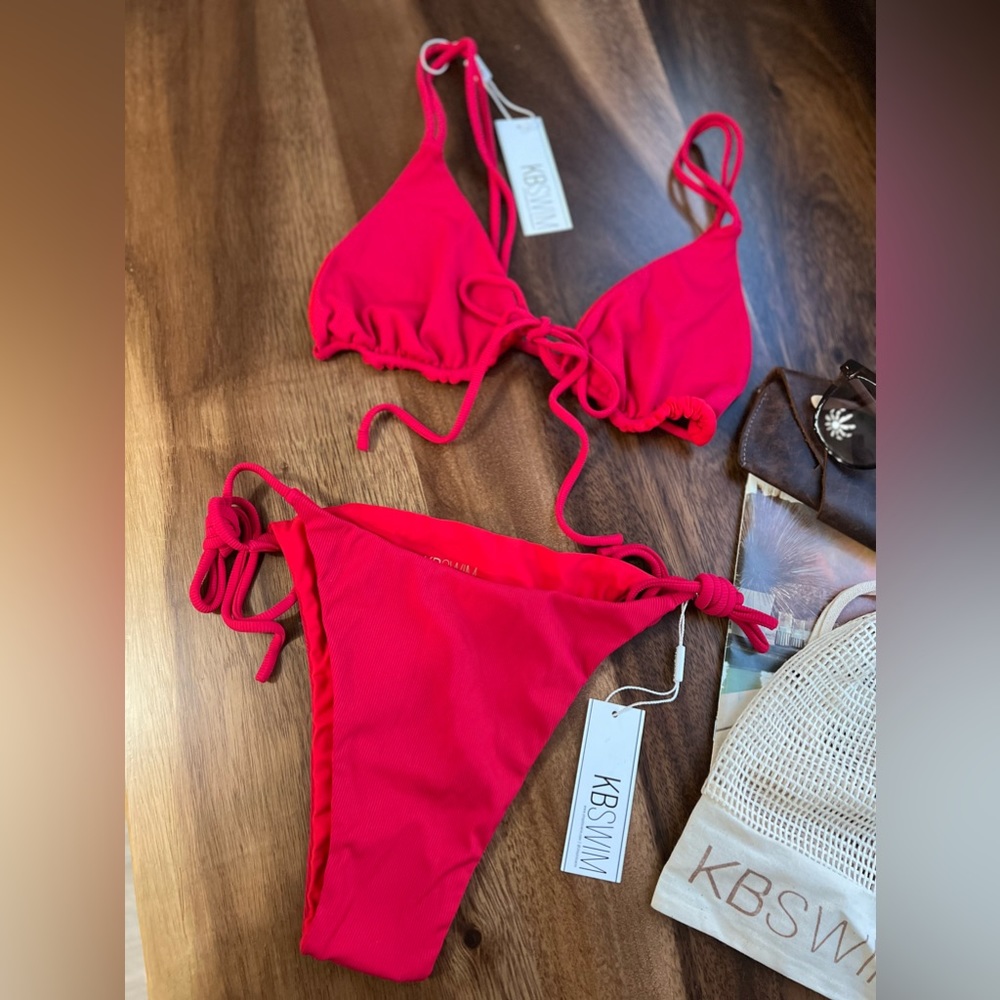 KB SWIM • BERMUDA TOP & BOTTOM • Color: Cherry (Rib) - Picture 5 of 9